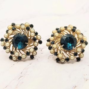Vintage Mid Century Judy Lee Tornado Earrings Clip On 1 1/4 Inch